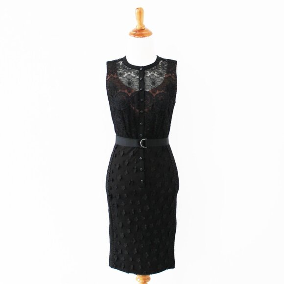 NEW Byron Lars Beauty Mark Gisella Lace & Button Classic Black Sheath Dress, 0P - Picture 3 of 14